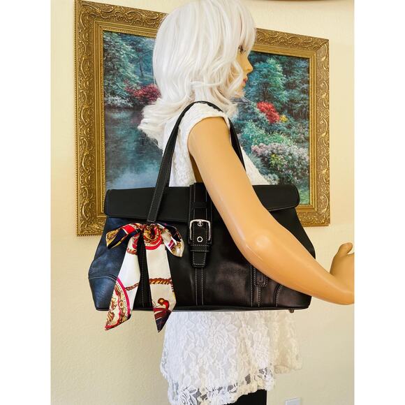 Coach Black Leather double handle Hampton Satchel Bag purse 9268 - Picture 3 of 10